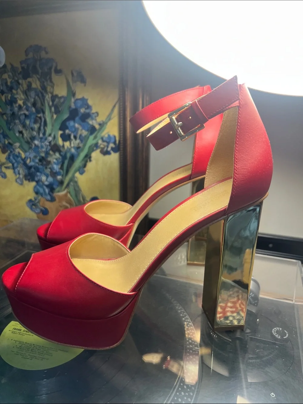 MICHAEL KORS Red Platform Ankle-Strap Sandals